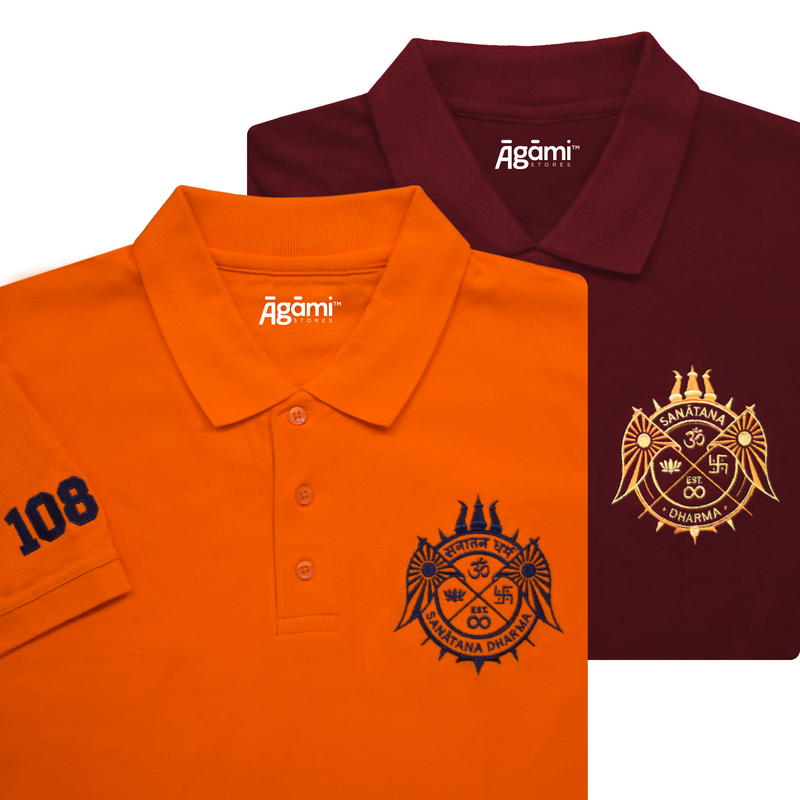 combo:sanatana-dharma-polo-neck-tshirt-orange,sanatana-dharma-polo-neck-t-shirt-maroon