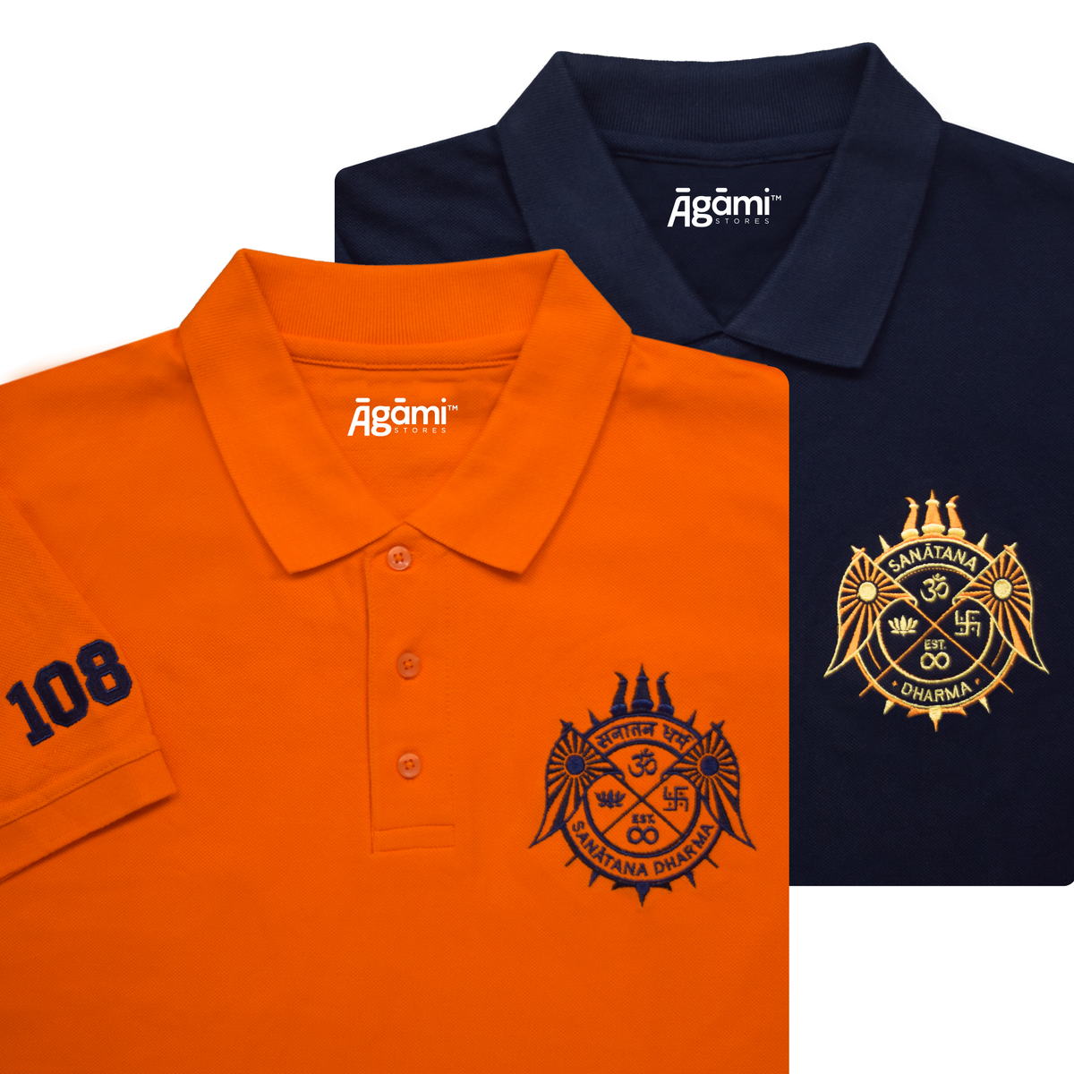combo:sanatana-dharma-polo-neck-tshirt-orange,sanatana-dharma-polo-neck-t-shirt-navy-blue