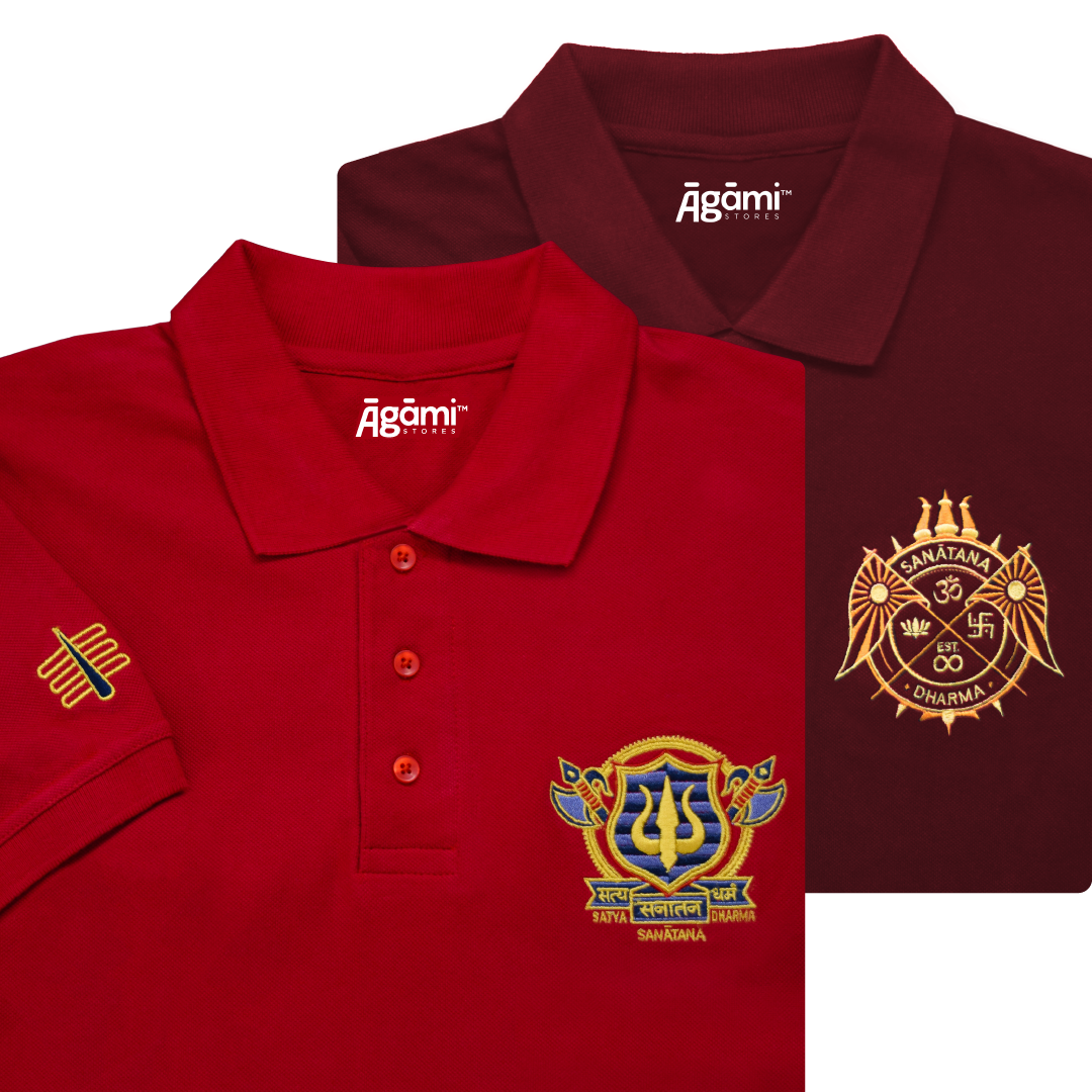combo:satya-sanatana-dharma-polo-tshirt-mulberry-red,sanatana-dharma-polo-neck-t-shirt-maroon