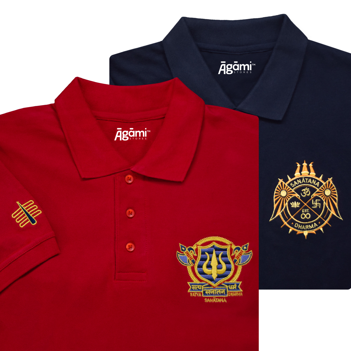 combo:satya-sanatana-dharma-polo-tshirt-mulberry-red,sanatana-dharma-polo-neck-t-shirt-navy-blue