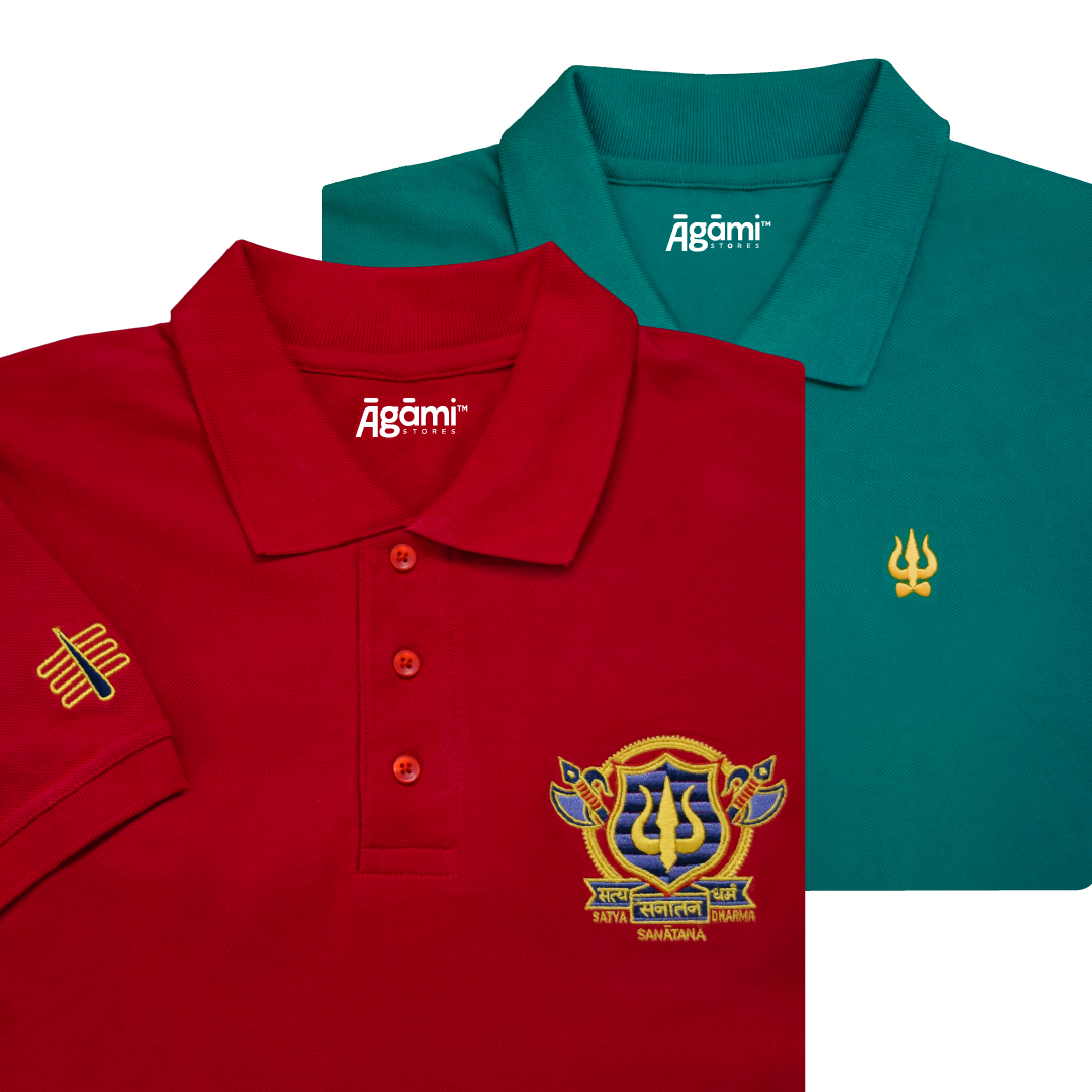 combo:satya-sanatana-dharma-polo-tshirt-mulberry-red,trishul-polo-neck-teal-blue-regular-fit