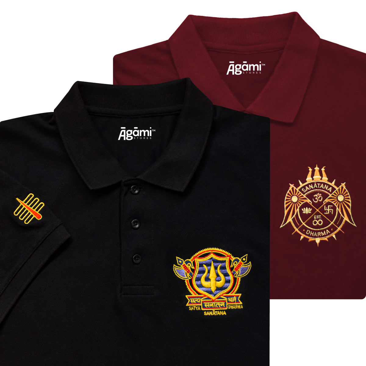 combo:satya-santana-polo-tshirt-black,sanatana-dharma-polo-neck-t-shirt-maroon