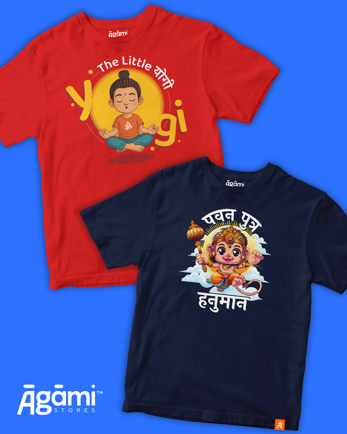 combo:the-little-yogi-kids-yoga-tshirt,baby-hanuman-tshirt-navy-blue