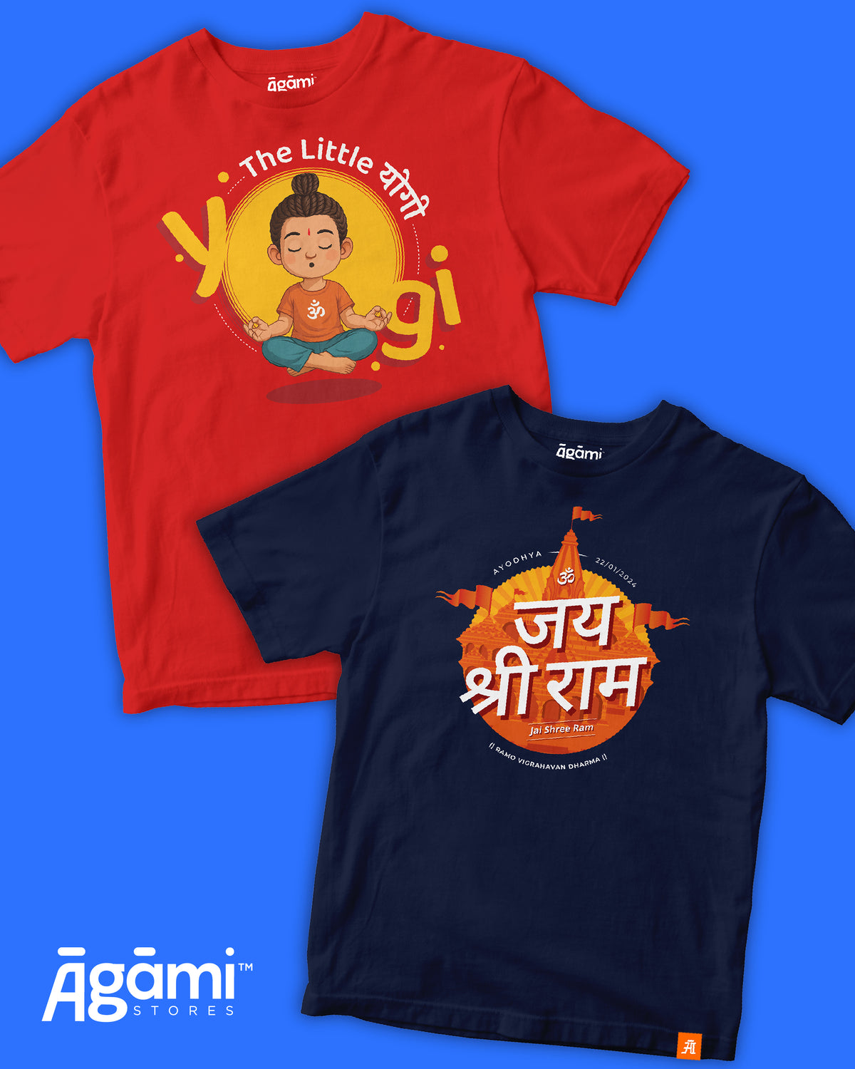 combo:the-little-yogi-kids-yoga-tshirt,jai-shree-ram-kids-tshirt-devanagri-navy-blue