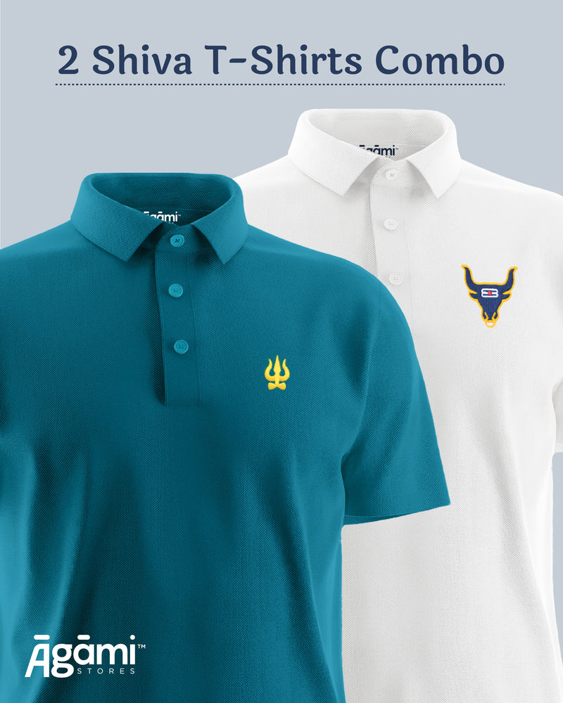 combo:trishul-polo-neck-teal-blue-regular-fit,shiva-nandi-polo-neck-tshirt-white