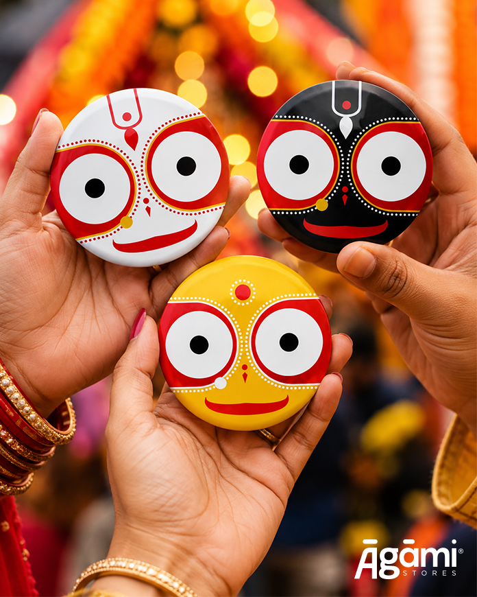 Shree Jagannath, Balabhadra & Subhadra | Set of 3 Pin Badges + Magnet